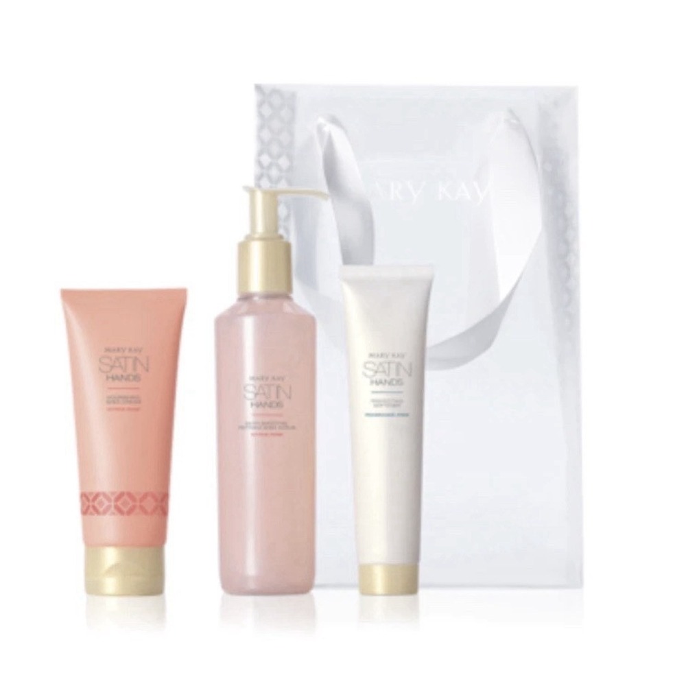 Mary Kay Satin Hands Pampering Set Citrus Rose Full Size 3 Piece Set Gift Bag